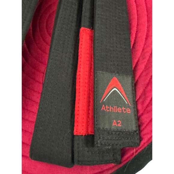 Athllete A2 Black Jiu-Jitsu Belt With Red Rank Bar - Picture 7 of 13